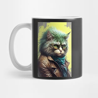 Cool cat portrait wearing a brown Jacket Mug